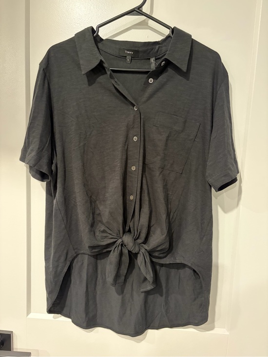 Theory Tops - Theory Black Short-Sleeve Button-Down Tie-Front Shirt